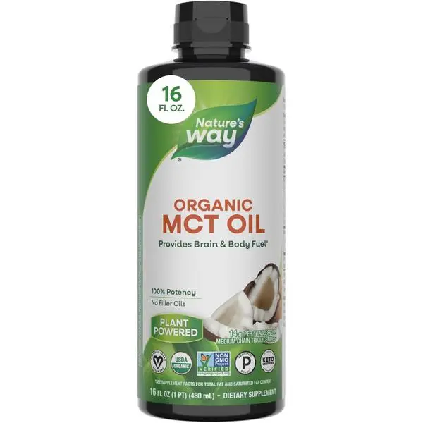 Nature's Way Organic MCT Oil, Brain and Body Fuel*, Liquid Coconut MCT Oil with C8 Caprylic & C10 Capric Acids, 14 g Medium Chain Triglycerides per Serving, Keto & Paleo Certified, Non-GMO, 16 Fl Oz
