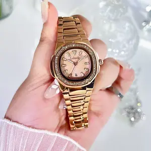 Elegant women’s luxury quartz watch with Nautilus design. Features date display, waterproof and scratch-resistant build, luminous hands, and a stainless steel strap. Comes with an adjustment tool and gift box — perfect for any occasion.