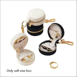 Circular Mini Portable Jewelry Box, Earring Storage Case, Ring Organizer, Zipper Closure, Compact Design, Ideal for Accessories