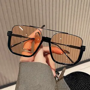 Retro Oversized Aviator Sunglasses for Women Men Square Double Bridge Pilot Sun Glasses 70s Trendy Shades