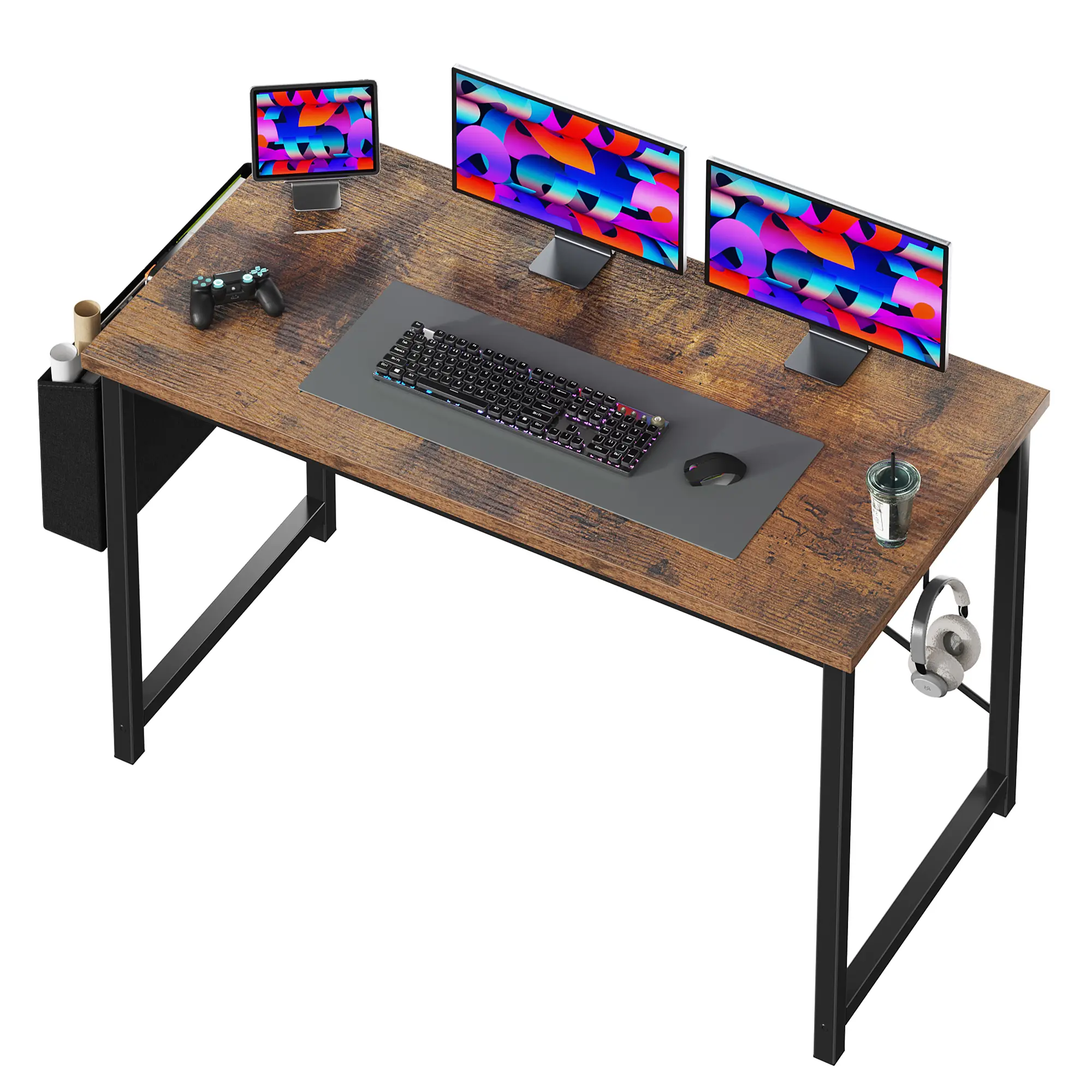Sweetcrispy Compact Multi Functional Desk - Home Office Furniture, Armless Reinforced Space-Saving Workstation with Storage Bag, Headphone Hook, Simple Setup for Small Spaces & Desk for Bedroom