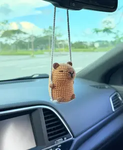 Cute Swinging Capybara Car Mirror Hanging Accessories, Crochet Capybara Ornaments, New Car Gift, Gift For Her, Car Decorations, Car Charm
