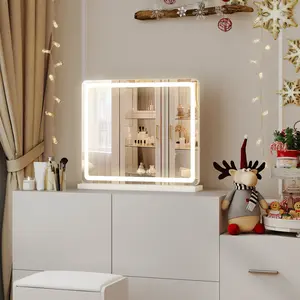 Vanity Mirror with Lights, LED Makeup Mirror with Dimmable 3 Color Modes, Touch Screen Control Vanity Based Mirror Desk Mirror Square White