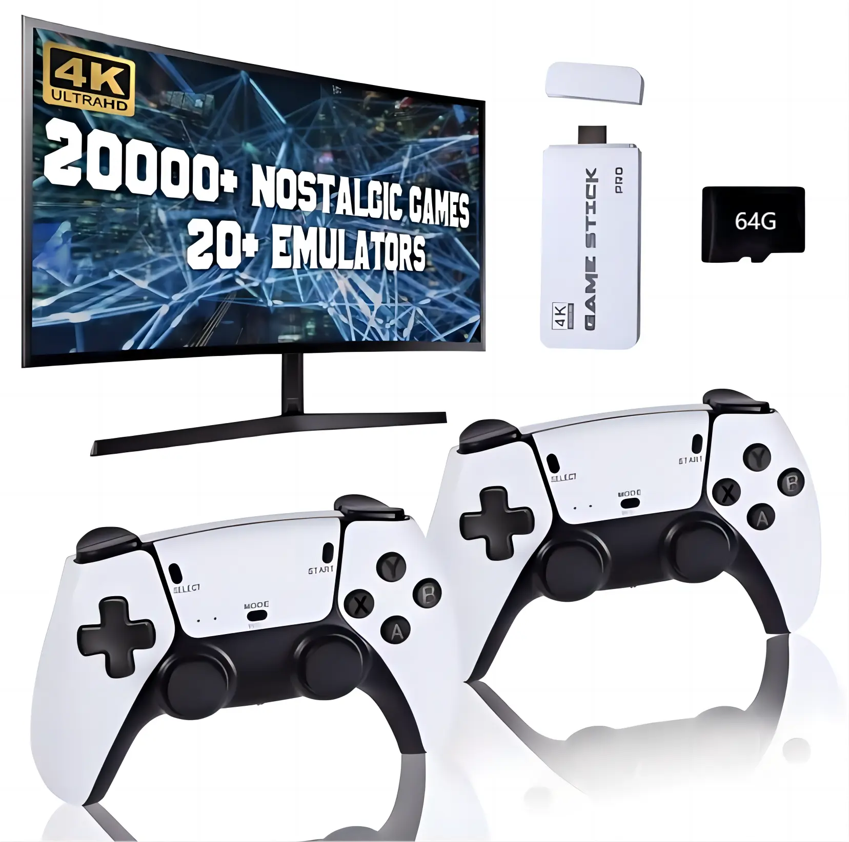 2026 Retro TV Game Console with 64GB TF Card, Multiple Classic Emulators, Preloaded Retro Games, Dual 2.4GHz Wireless Controllers, Plug-and-Play Video Game Player with Full Accessories