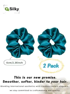 2-Pack Silk Hair Scrunchies ,100% Mulberry Silk Scrunchies ,No Creases, Super Soft & Stretchy!