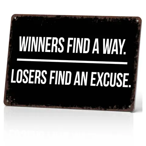 12x8 in Aluminium Rectangle Motivational Wall Plaque - Home Decor Products, Bold Modern Art Deco Design, Durable Material, Long Use, Indoor Decoration, Gym & Office Decor, "Winners Find A Way - Losers Find An Excuse" Sign