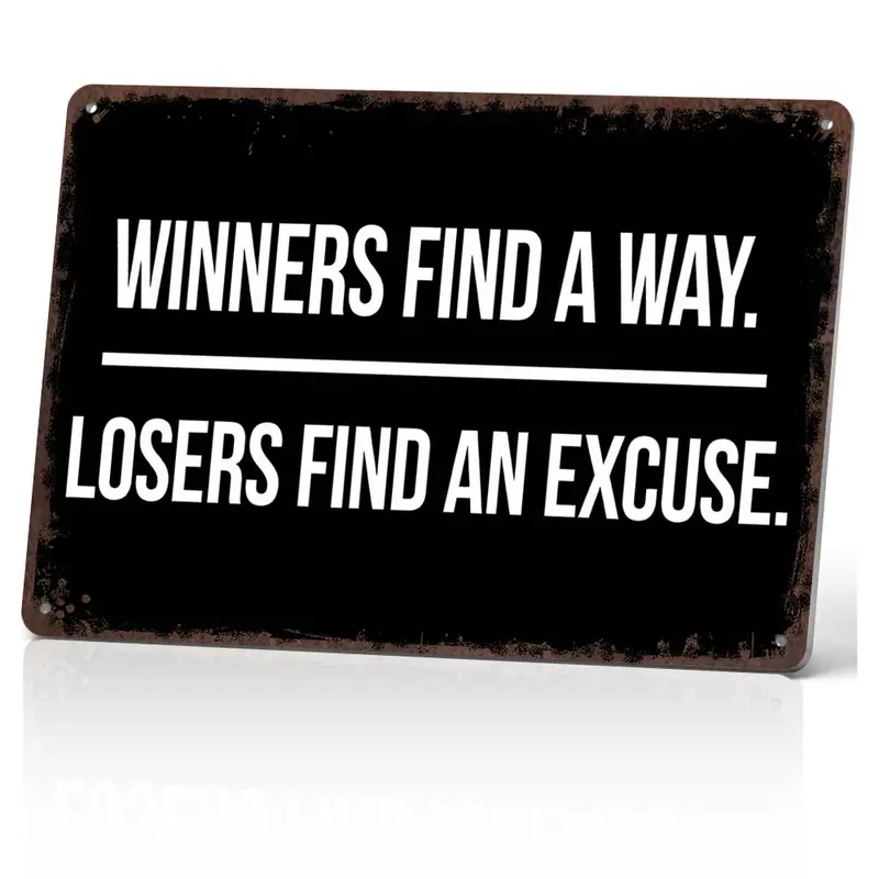 12x8 in Aluminium Rectangle Motivational Wall Plaque - Home Decor Products, Bold Modern Art Deco Design, Durable Material, Long Use, Indoor Decoration, Gym & Office Decor, "Winners Find A Way - Losers Find An Excuse" Sign