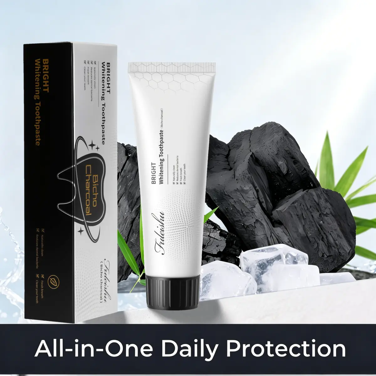 Fuleishu Oral Care Charcoal Toothpaste - Peppermint Flavor, Bright Smile, Charcoal Deep Clean, Enamel Boost, Cavity Protection, Long-Lasting Fresh Breath, Brush Daily Support