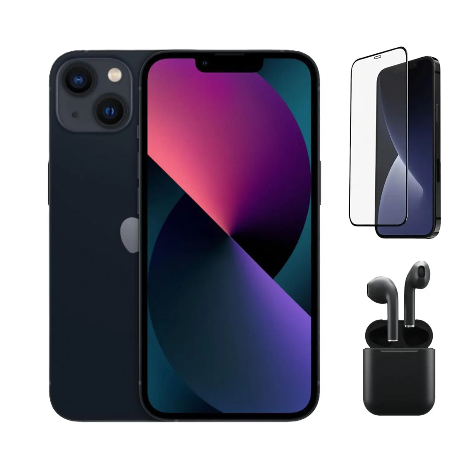 Refurbished iPhone 13 Mini (Fully Unlocked) A2481 Acceptable Condition with Pre-Installed Tempered Glass and Bluetooth Earbuds & 1 Year Warranty
