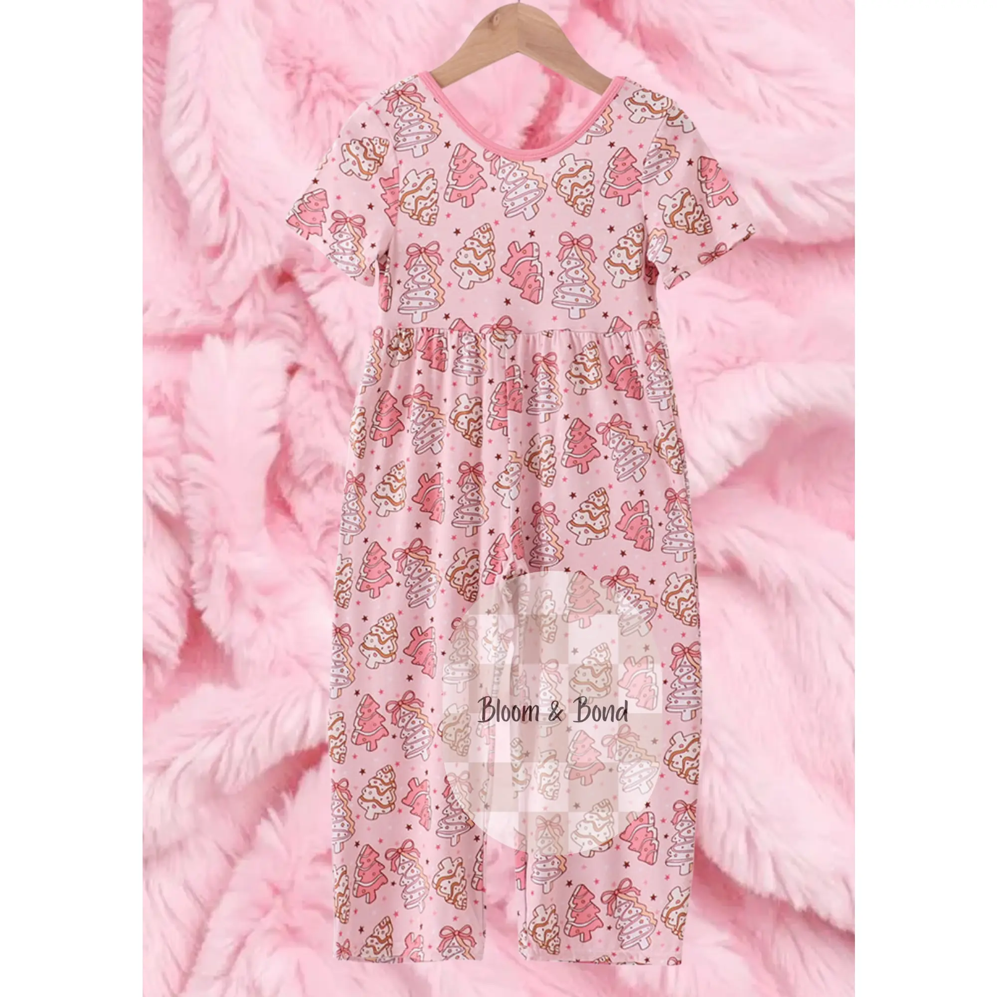 Pink Christmas Tree Bamboo Romper