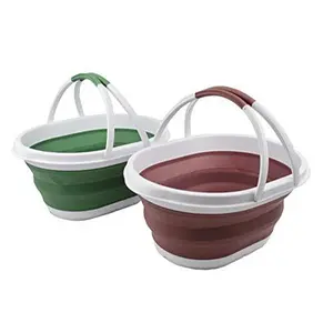 SAMMART 11L (2.9 Gallon) Collapsible Basket with Handle - Portable Outdoor Picnic Basket/Crater - Foldable Shopping Bag - Space Saving Storage Container