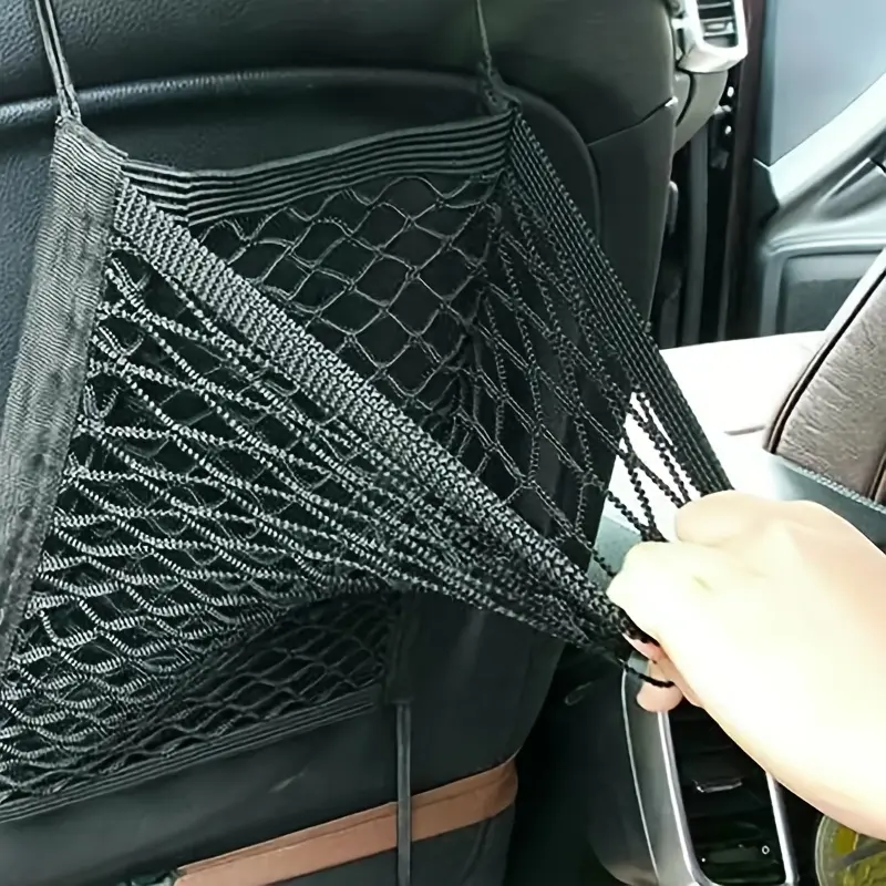 1 piece Black elastic car seat back storage bag, mesh organizer, clean cargo rack for trunk and seat, car interior accessories, durable materials