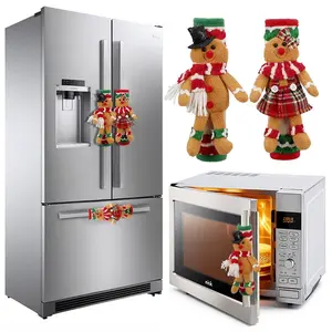 Christmas Gingerbread Man & Woman Fridge Handle Covers, Classic Polyester Holiday Kitchen Decorations for Home Appliances