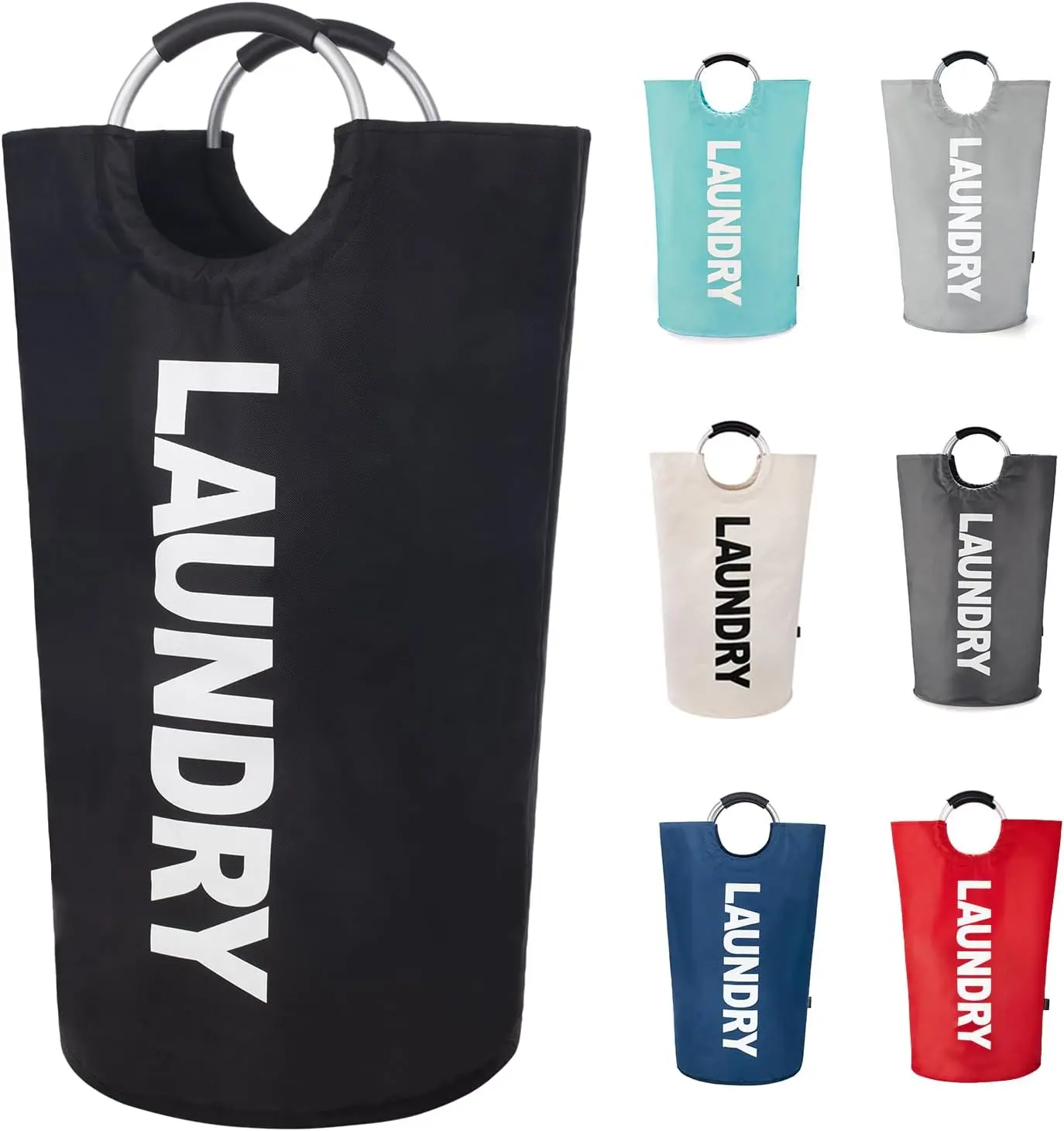 Waterproof 600D Foldable Laundry Basket - Large Collapsible Hamper with Handle, Round Dirty Clothes Organizer for Home, Bathroom, Home Decor Essentials (Laundry Room Storage)