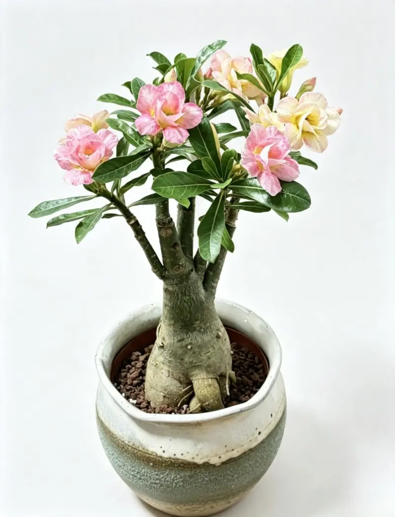 Adenium Obesum Desert Rose Drought-Tolerant Succulent Starter Plant, Thick Caudex, Easy-Care Full Sun Blooming Bonsai Plant for Home Garden Bag (No Pot)