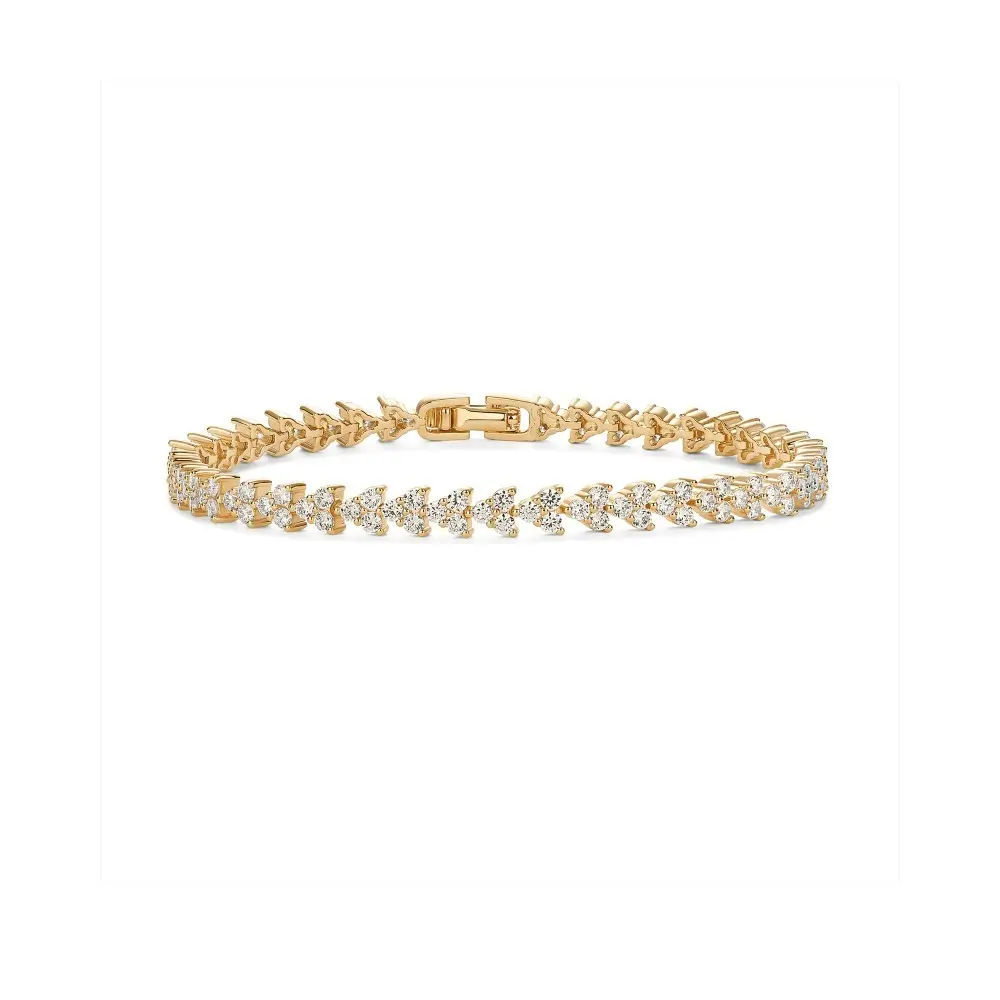 PAVOI 14K Gold Plated Cubic Zirconia Trinity Classic Tennis Bracelet - Dainty Bracelets for Women - Bridal Wedding Jewelry