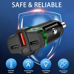 【HiEHA】88W 3-Port Super Fast Car Charger, Dual PD30W USB-C + 18W USB-A | Multi-Protocol Charging for iPhone, iPad & Samsung