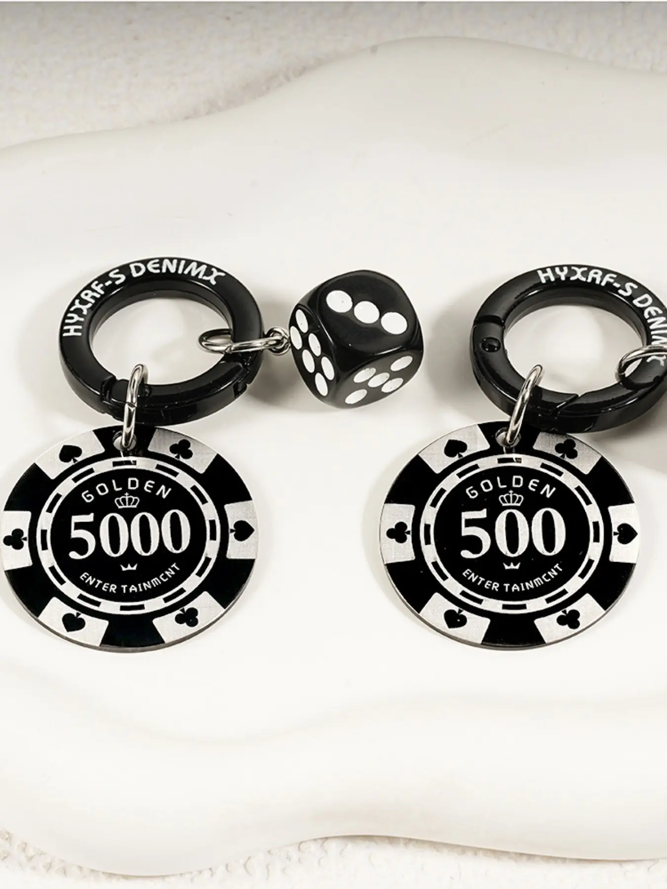LUVTAG 🎲 TikTok Viral Y2K Goth Keychain - Anti-Tarnish Stainless Steel Poker/Bitcoin Chip & Dice Bag Charm, Everyday Carry Accessory, Ideal Birthday/Christmas Gift & Stocking Stuffer for Gamers & Streetwear Fans