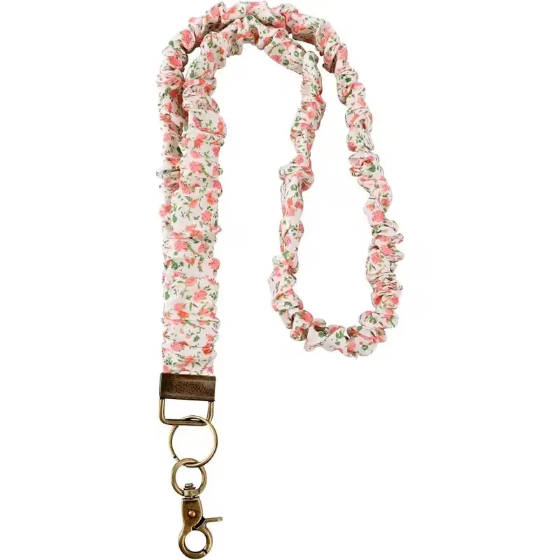 Cute Elastic Neck Strap Teacher Nurse Lanyard For Id Badge, Id Badge Holder, Women's Stretch Keychain Holder, Floral Pattern, Polyester Fiber, Fashion Accessory
