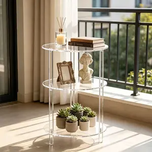 Acrylic Detachable Round Floor-Standing Shelf, 3-Tier Transparent Bedside Cabinet, Compact Modular Side Table for Living Room, Bedroom, Study