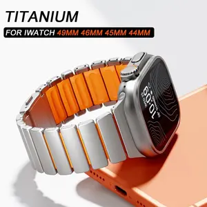 Titanium Rubber Band for Apple Watch Ultra 3/2 49mm Luxury Wrist Strap for Iwatch Series 11 10 46mm 9 8 7 45mm 6 5 4 SE3 44mm