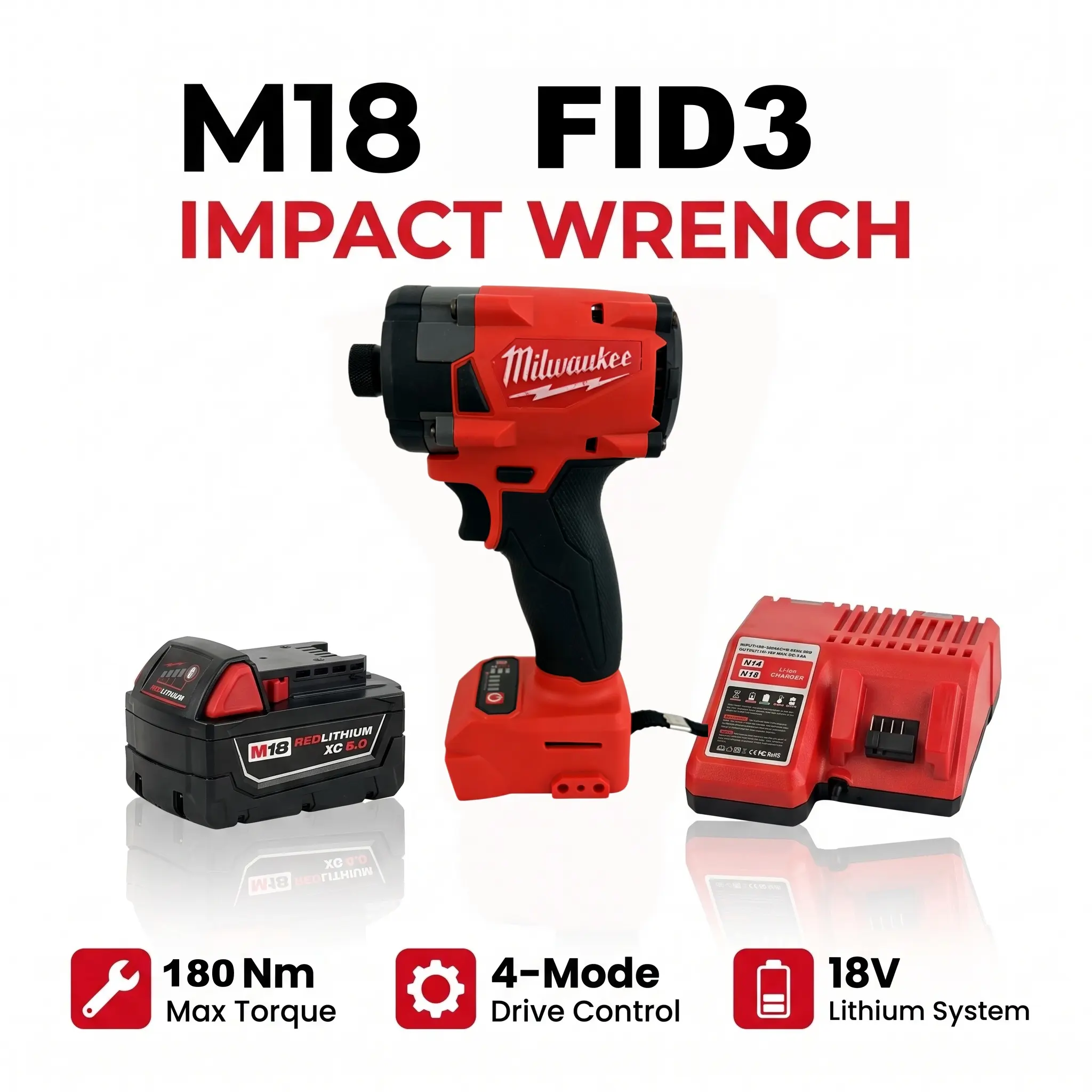 Milwaukee M18 FID3 18V Brushless 1/4" Hex Impact Driver, 180Nm Cordless Power Screwdriver, High-Speed Fastening Tool for Construction, Woodworking, Automotive Repair & DIY Projects torque high torque