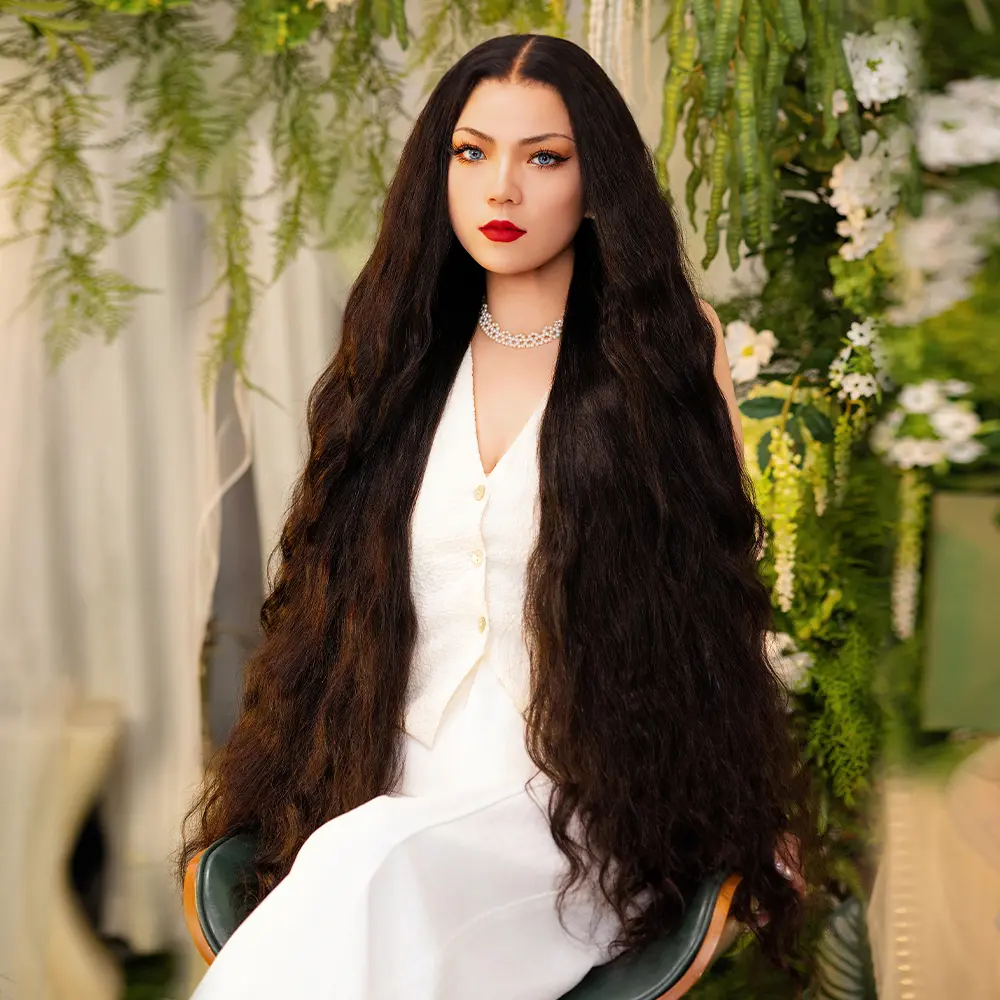 [Mermaid Series] FF WIG Body Wave Raw Human Hair Glueless Wig 36 Inches 9*6 Pre-Cut HD Lace 250% Density Natural Black Wear Go Wig with special drawstring