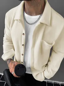 Men's Fleece Shacket, Sherpa-Like Texture, Button-Down Collar, Dual Pockets, Relaxed Fit, Warm, Ideal for Fall & Winter Coats