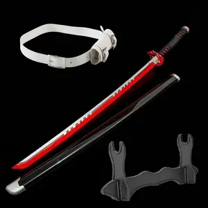 ELERVINO 41 Inches LED Light Demon Slayer Cosplay Sword Tanjirou Kagura Swords with White Belt & Holder Stand Display for Halloween Anime Role Playing Props Cosplay Collection Decoration Christmas Gift Birthday Decoration