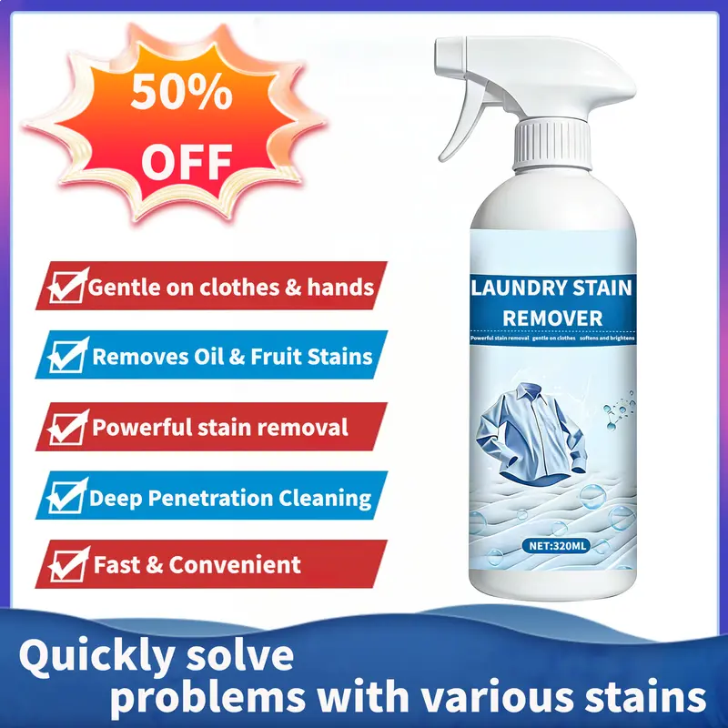 Powerful Stain Remover Deep Clean Fabric-Safe Skin-FriendlyMulti-Stain Laundry Cleaner Softens Brightens Gentle on HandsQuick Fix Clothes Stain Remover Grease Yellow Marks Eliminator