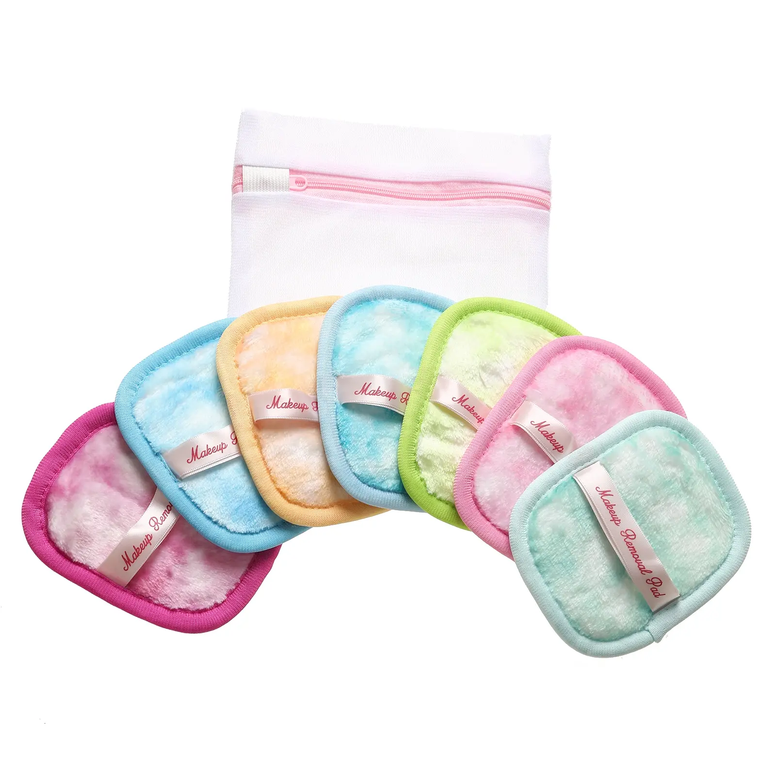 7-Piece Multi-Color Ultra Soft Flannel Makeup Remover Facial Cleansing Pads, Face Wash Cloths with Mesh Bag, Skincare Tool Set for Gentle Exfoliation