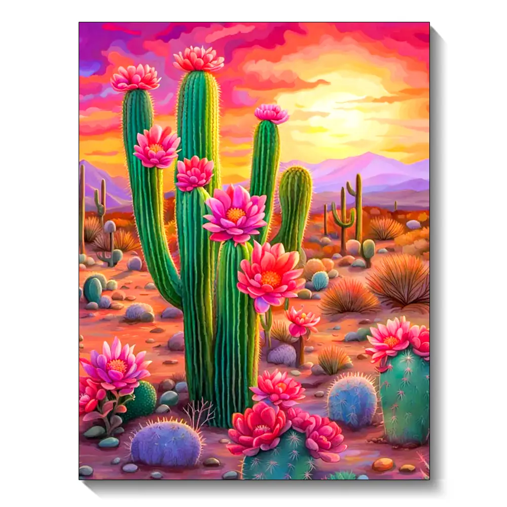 DIY Cactus Landscape Diamond Art Kit - Full Square/Round Drills, Rhinestone Beads for Sparkle, Mixed Textile, Cross-Stitch Gemstone Inlay, Toys & Hobbies Needlework, Handmade Gifts for Room Decoration, Making Supplies