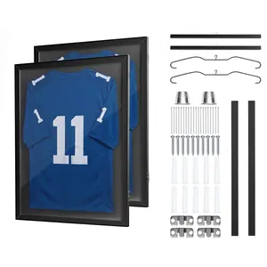 【FathersDayGift】VEVOR Jersey Frame Display Case, 31.3 x 23.2 in, Wooden Sport Jersey Shadow Box with 98% UV Protection PC Panel and Hanger, Magnetic Lock, for Baseball Basketball Football Hockey Shirt Uniform, 2 Pack