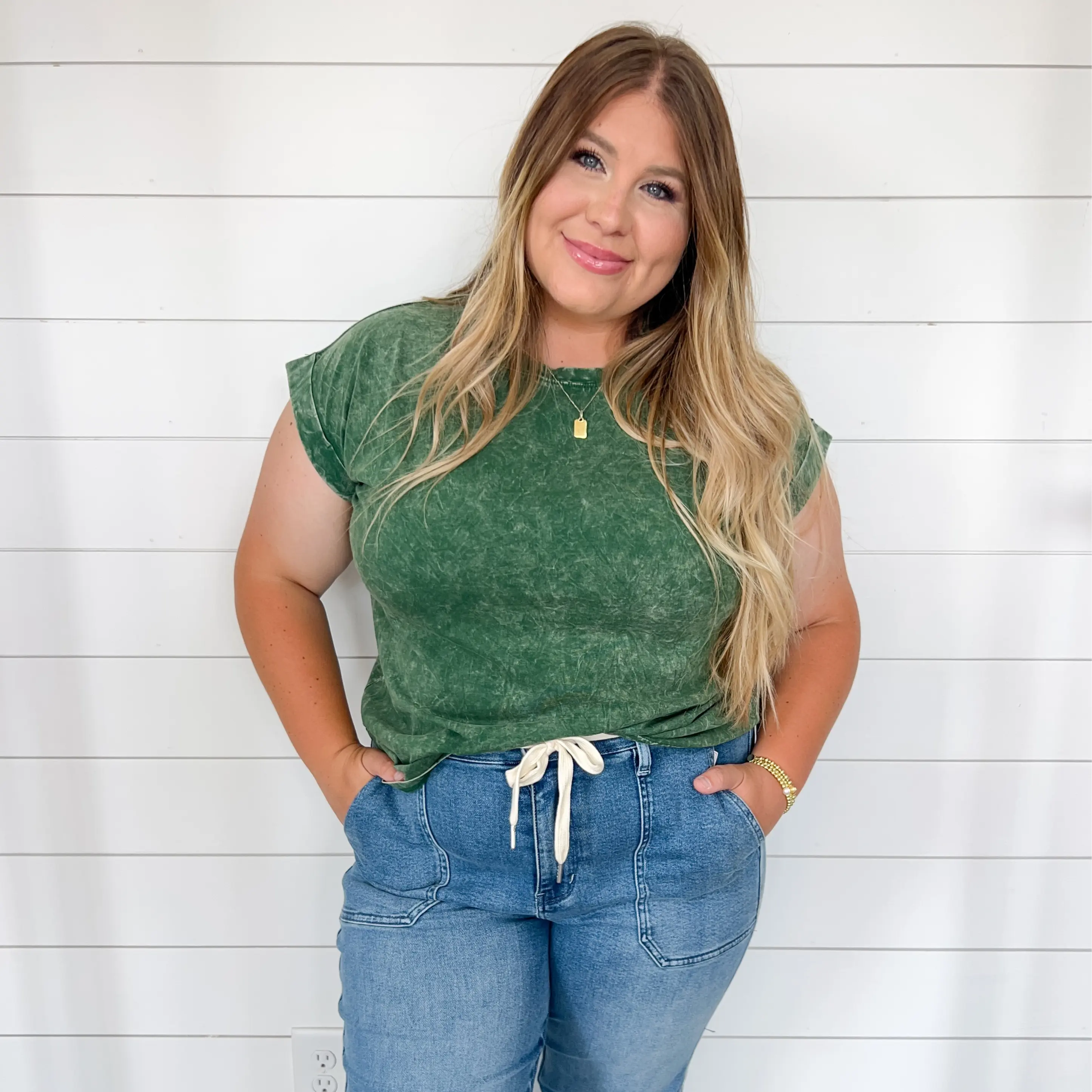 Crinkle Wash Cuffed Sleeve Tee