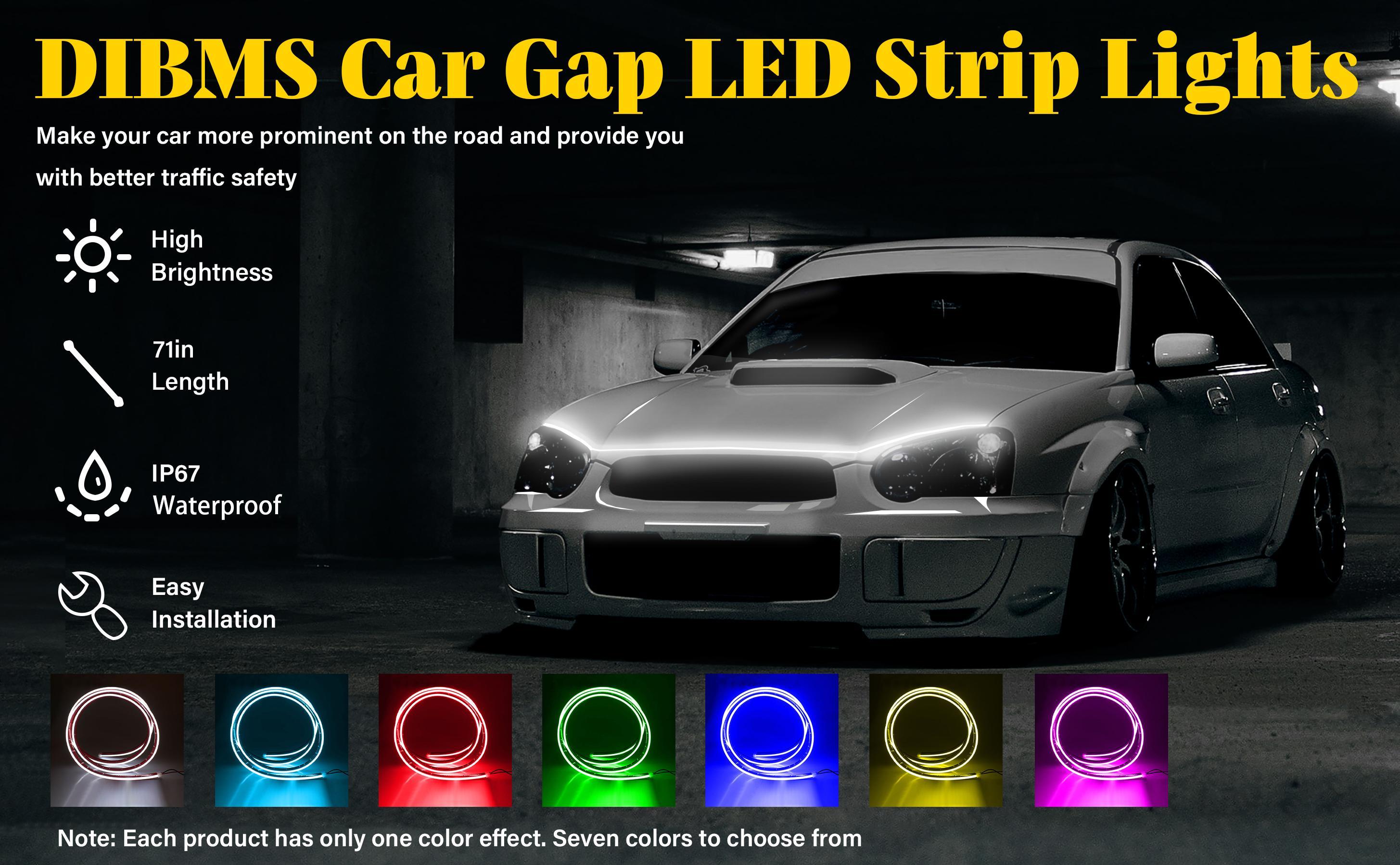 DIBMS 71"  High Brightness car Hood Gap LED Strip, LED Car Ambient Light,Dynamic Scan Activated Design, Daytime Driving Kits, Car Accessories eclipse  led  lights