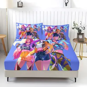 3pcs Anime-Inspired Streetwear Bedding Set,Fitted Sheet 2 Coreless Pillowcases,Vibrant Colorful Stylish For Fans Of Modern Anime Bedroom Decor