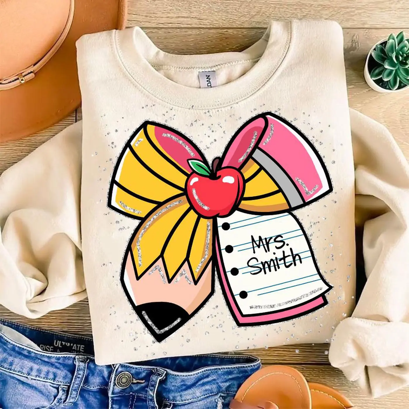 Coquette Teacher Pencil Bow Sweatshirt, Preppy Teacher Sweatshirt, Custom Teacher Gift