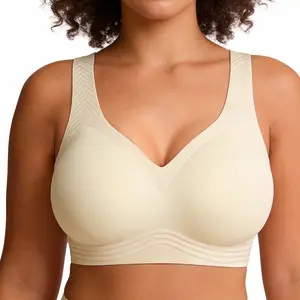 Soft Intention Women's Seamless Wireless Bra Full Coverage Push Up No Underwire Tshirt Comfortable Everyday Plus Size Friendly Jelly