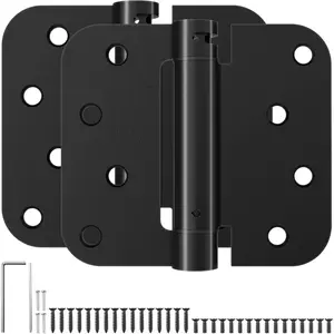 Self Closing Door Hinge 4 Inch Spring Loaded Hinge Adjustable Tension for Garage, Front Door, Back Door, UL Listed, for Left and Right Hand Door, 5/8'' Radius Corners, Matte Black, 2 Pack