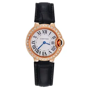 Cartier Ballon Bleu W6900256 18K Rose Gold Ladies Quartz Custom Diamond Bezel WHP041489
