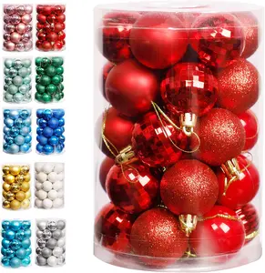 Christmas Hanging Ornaments, 34 Count Pre-Strung Plastic Balls, Shatterproof Barrel Packed Balls for Holiday Xmas Party Wreath Tabletop Tree Decorations, 1.57 Inch
