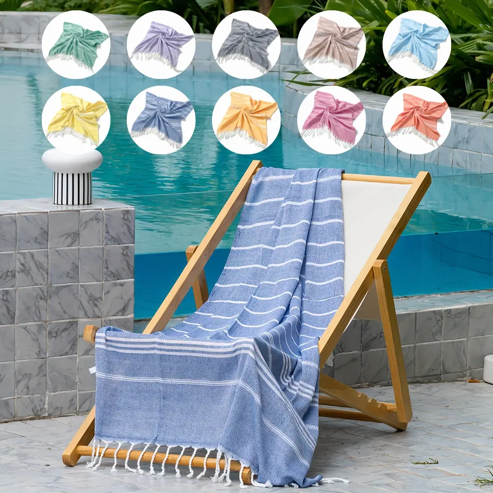 1pc Classic Series Durable And Shrink-Resistant Turkish Striped Beach Towel, Lightweight And Quick-Drying, Oversized at 90X180Cm/35. 5X71Inch, Suitable for Pools, Travel, And Outdoor Use, Soft And Sand-Resistant, Available in Various Colors