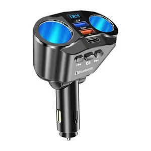 Car Charger Splitter 66W Fast Charging Bluetooth Car MP3 Player Dual Socket Car Power Adapter 1 to 2 Multi Function Car Charger USB PD Fast Charge Voltage Display Wireless Audio FM Transmitter Hands Free Call Music Player for iPhone Android Travel Road Tr