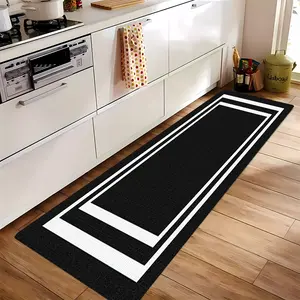 Black & White Minimalist Velvet Rug: Kitchen Runner Rug, Rectangular, Double-Lock Edge, Machine-Washable. Ideal for Kitchen, Hallway, Bathroom, Living Room. Non-Slip, Easy Clean, Great Gift!