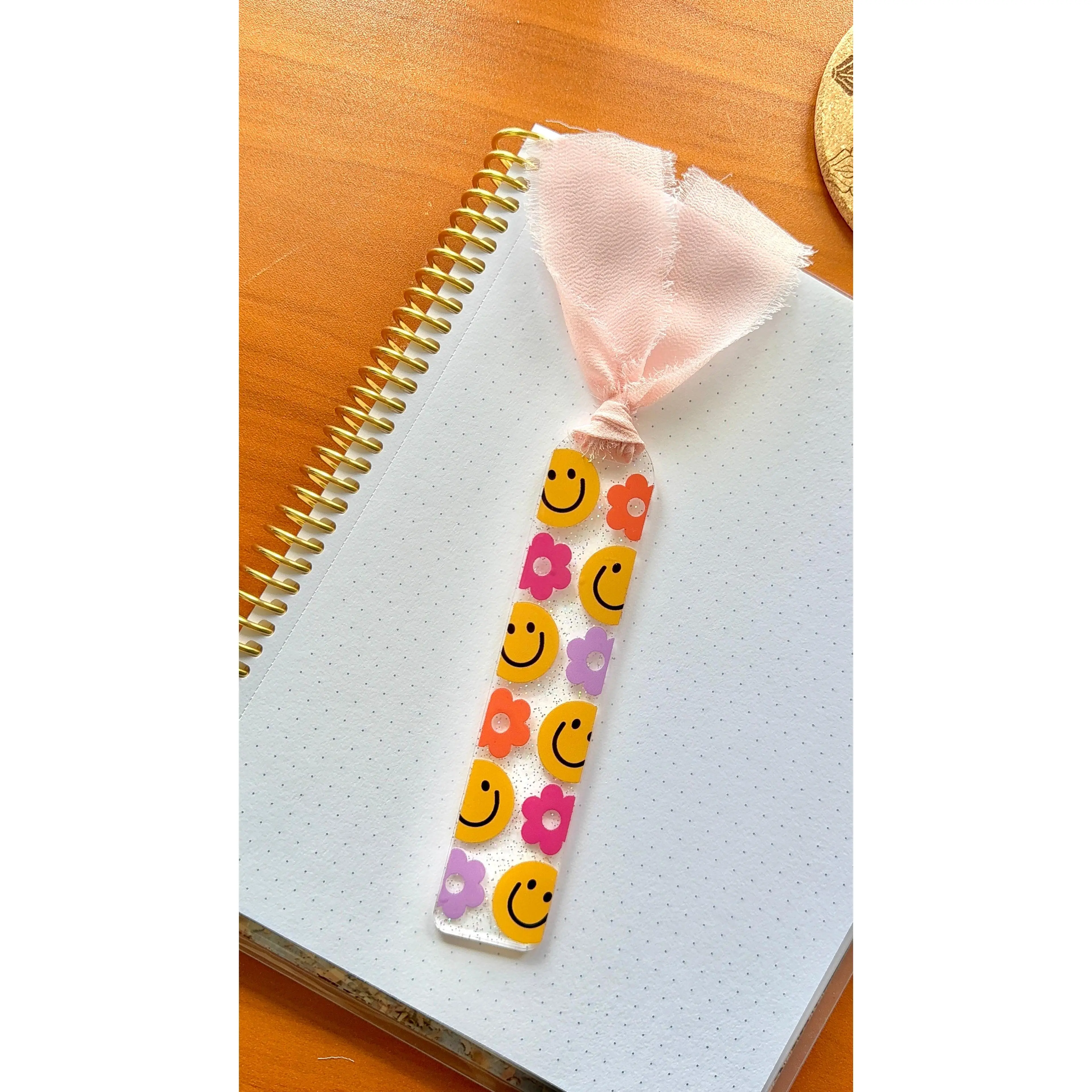 Smiley Glitter Acrylic Bookmark