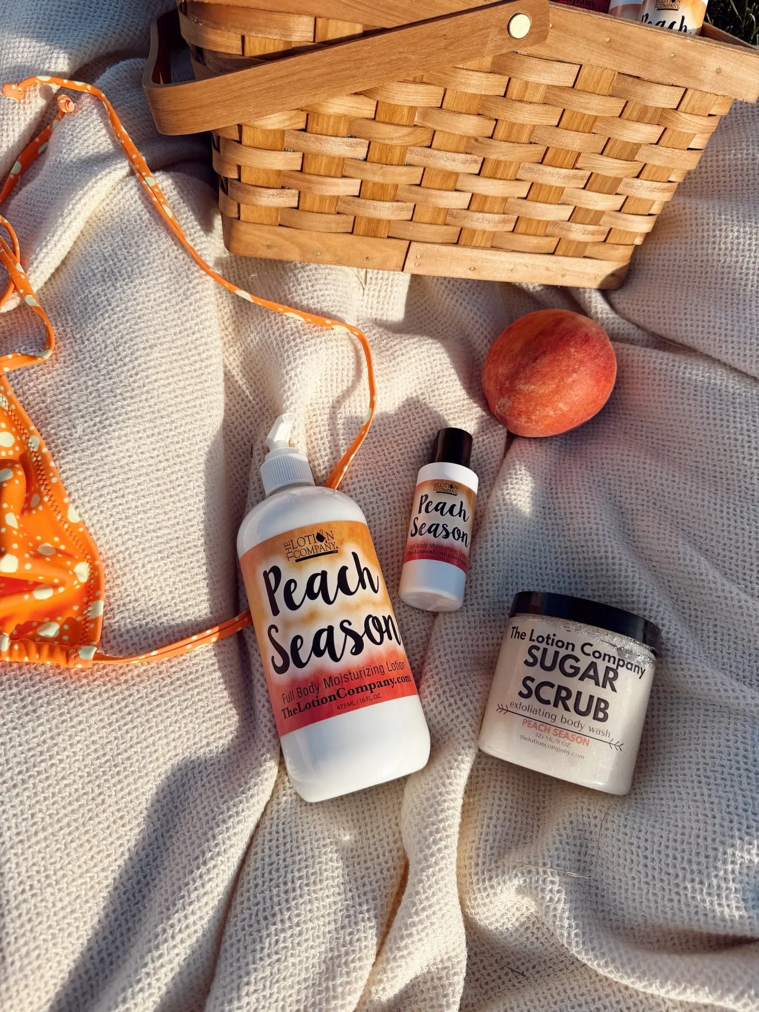Peach Season Body Lotion & Sugar Scrub – Pick Your Size: 16 oz, 2 oz Travel & 11 oz Options – Limited Edition - The Lotion Company