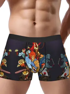 BIIHUDU Anime Graphic Boxer Briefs - Vibrant Superhero & Villain Print, Stretchy Polyester Underwear, Black with Colorful Des