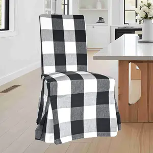 Plaid Buffalo Check Black, Floor Length Dining Chair Cover, Compatible with IKEA Henriksdal