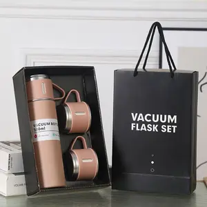 Verde 500ml/16.9oz Vacuum Flask Set - 3 Stainless Steel Insulated Cups with Lid for Coffee & Cold Drinks Portable Thermal Tumbler for Travel & Daily Use