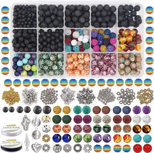 702 count Lava Beads Stone Rock Beads Rainbow Striped Beads Kit with Chakra Beads Cloisonne Beads Spacer Beads Bracelet String Cord for Diffuser Essential Oils Adult  Making Supplies